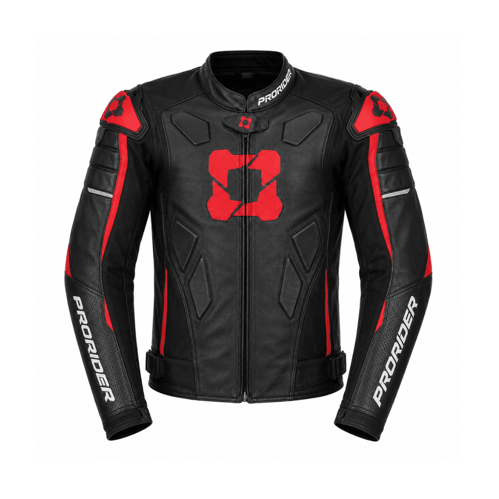 CHAQUETA PRORIDER UNLIMITED V2 CUERO 1,8 MM Y JOROBA  NEGRO ROJO FLÚOR1