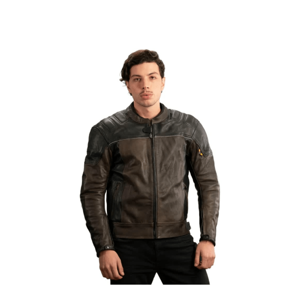 CHAQUETA PARA MOTO COLOSO CUERO VACUNO 1,3 MM CAFÉ2