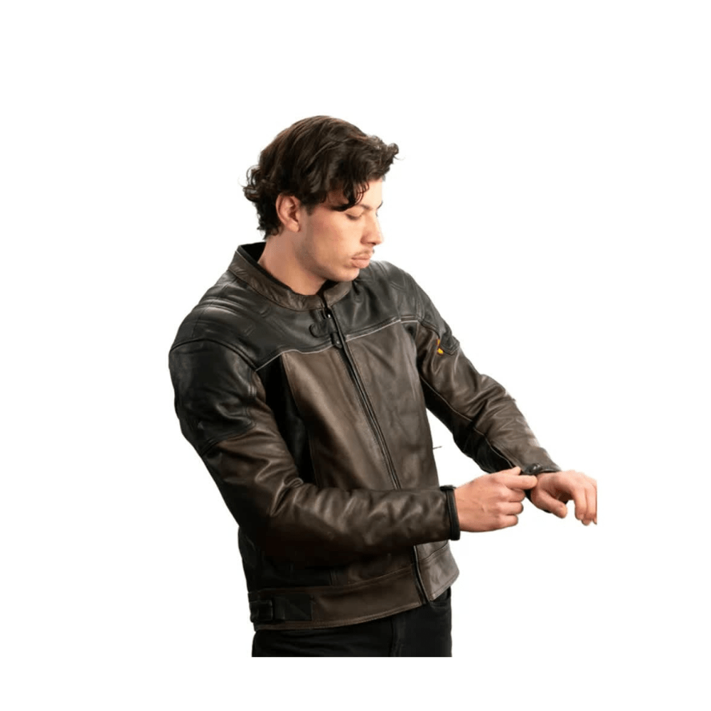 CHAQUETA PARA MOTO COLOSO CUERO VACUNO 1,3 MM CAFÉ3
