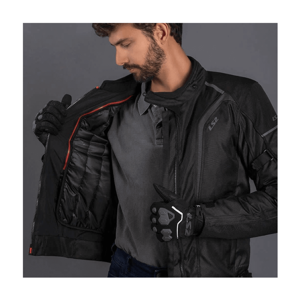 CHAQUETA LS2 SEPANG NEGRA GRIS CON PROTECCIONES CE3