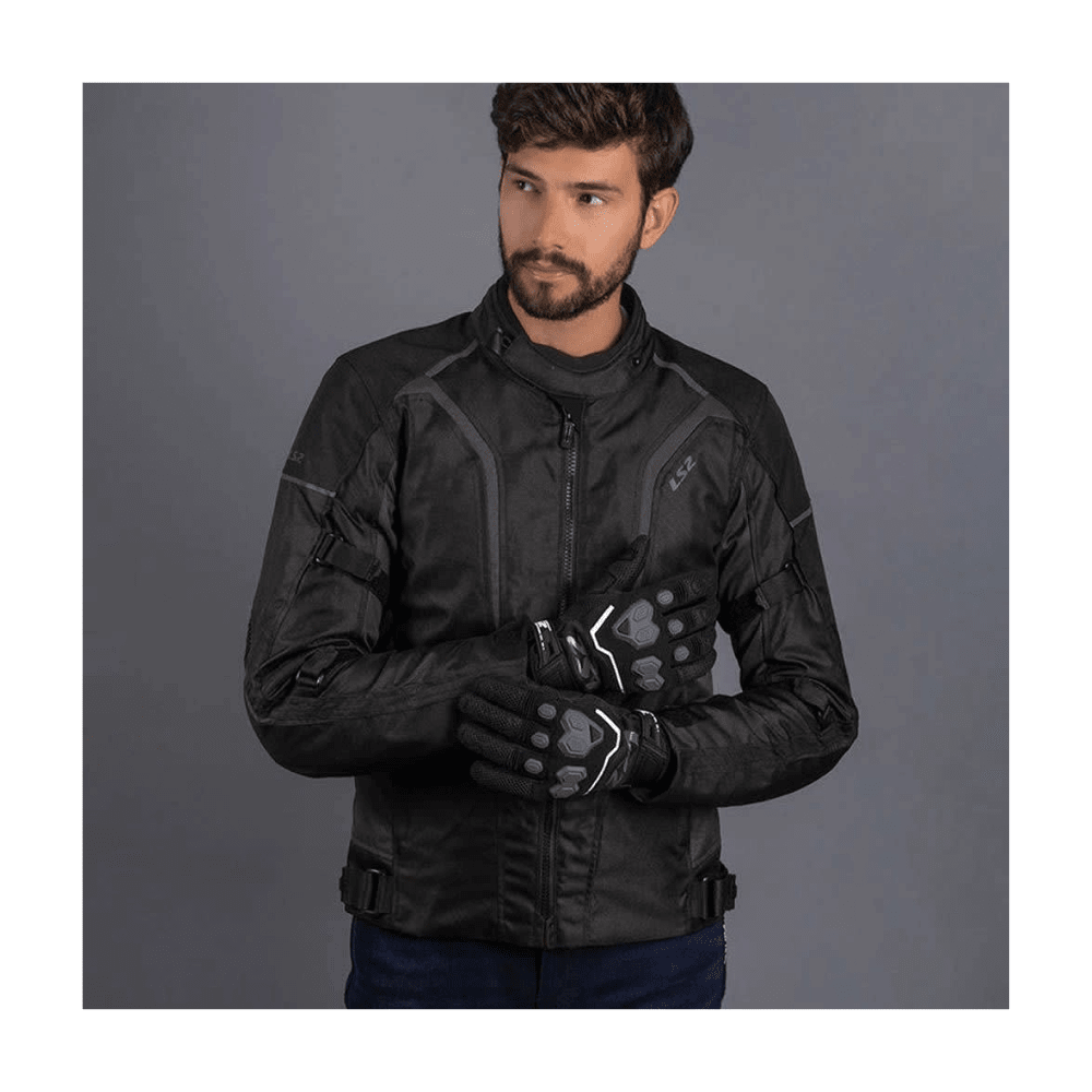 CHAQUETA LS2 SEPANG NEGRA GRIS CON PROTECCIONES CE2