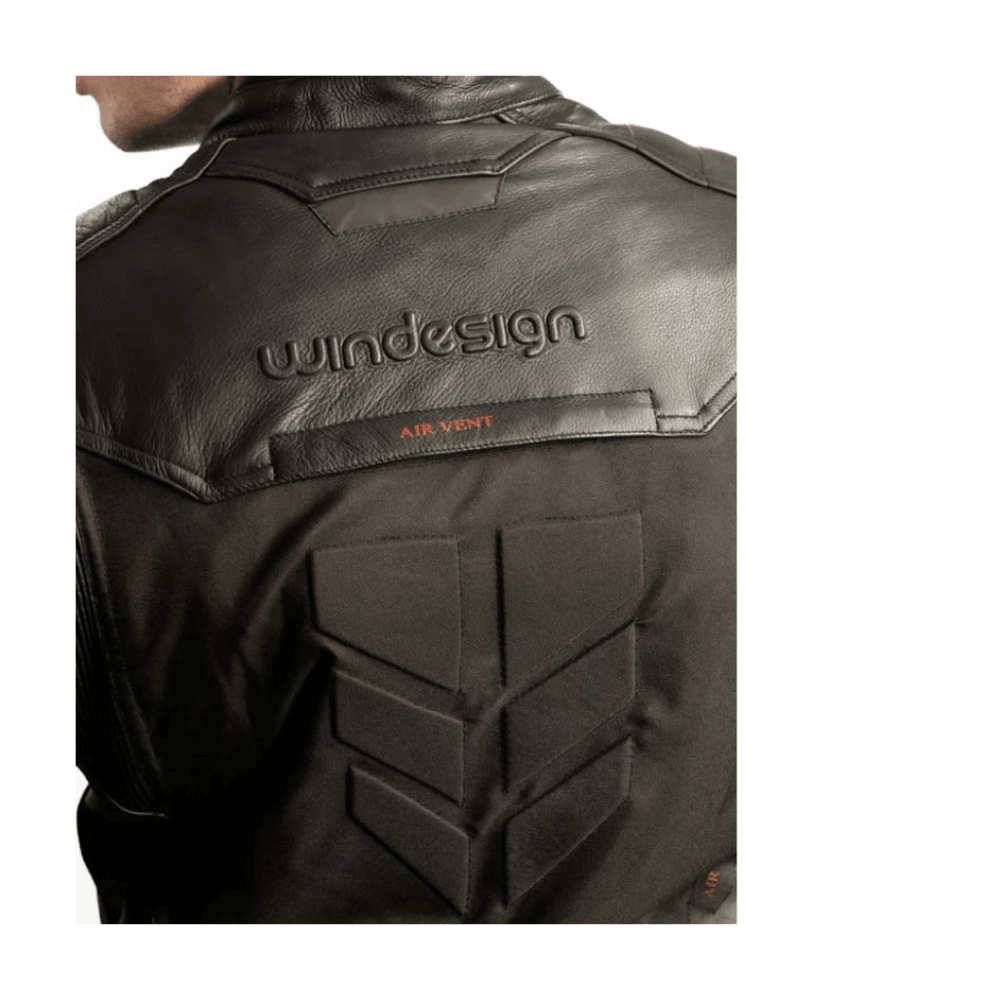 CHAQUETA PARA MOTO WINDESIGN MIXTA DE CUERO Y CORDURA CON PROTECCIONES NEGRA ROJA3