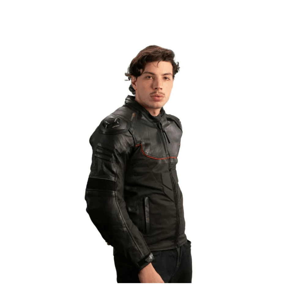 CHAQUETA PARA MOTO WINDESIGN MIXTA DE CUERO Y CORDURA CON PROTECCIONES NEGRA ROJA6