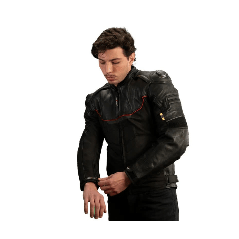 CHAQUETA PARA MOTO WINDESIGN MIXTA DE CUERO Y CORDURA CON PROTECCIONES NEGRA ROJA7