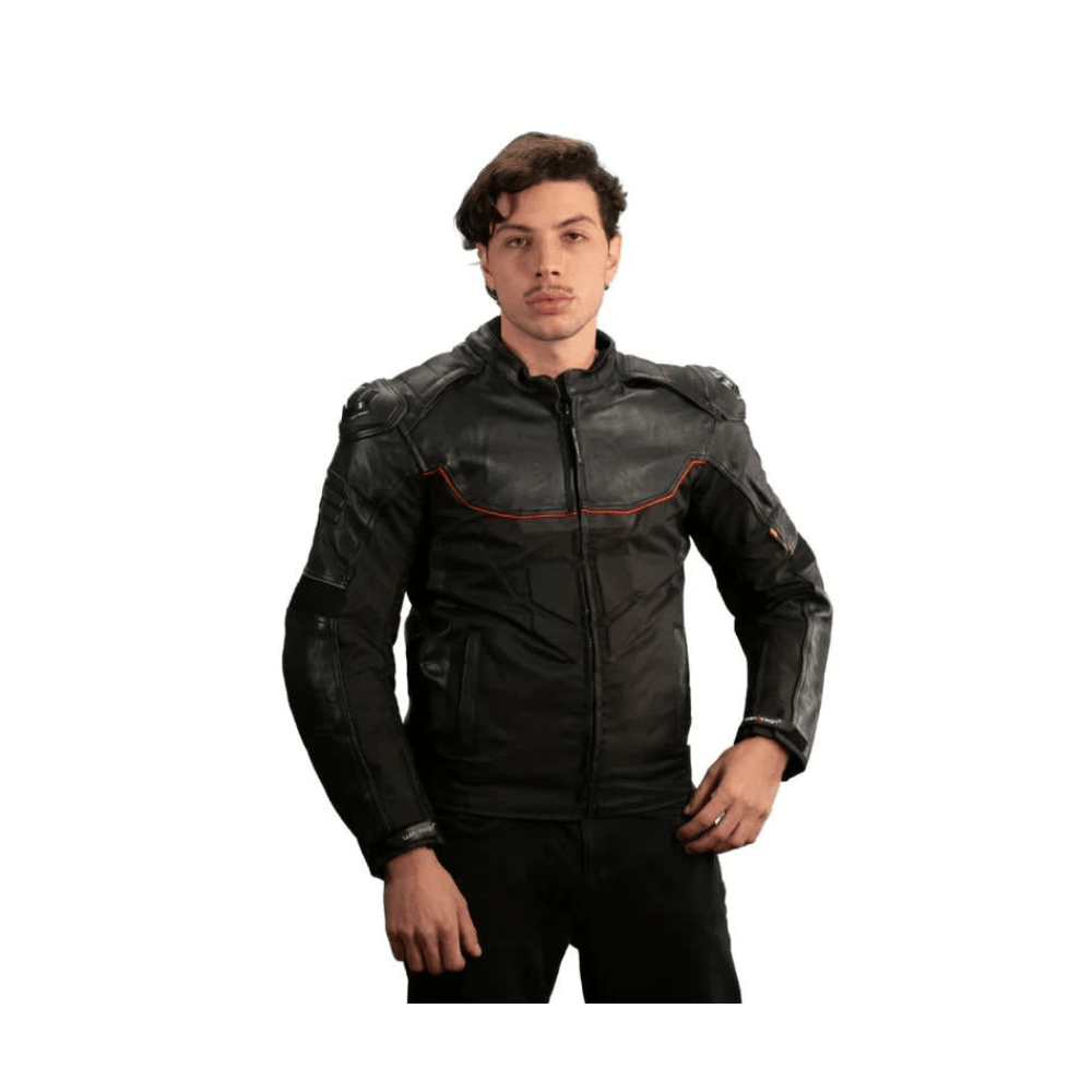 CHAQUETA PARA MOTO WINDESIGN MIXTA DE CUERO Y CORDURA CON PROTECCIONES NEGRA ROJA8