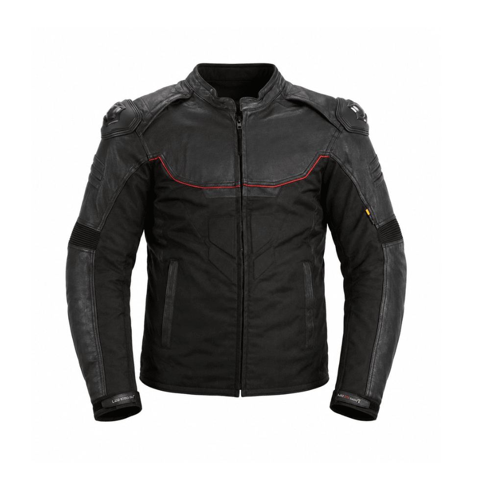 CHAQUETA PARA MOTO WINDESIGN MIXTA DE CUERO Y CORDURA CON PROTECCIONES NEGRA ROJA1