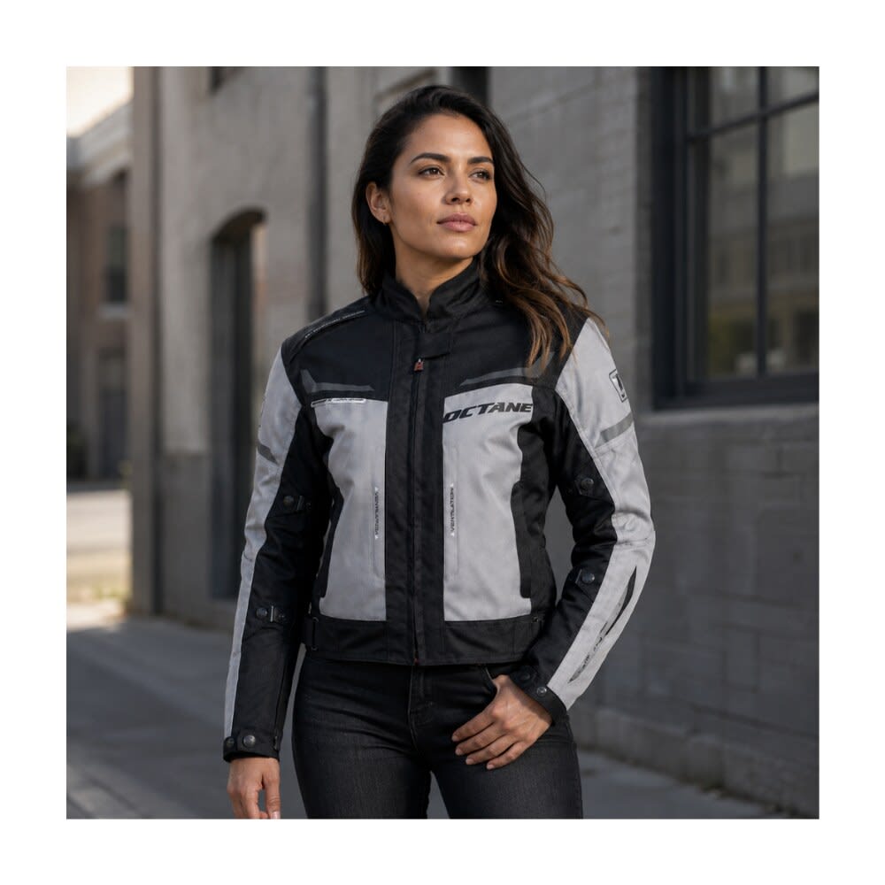 CHAQUETA PARA MOTO OCTANE ARIZONA LADY NEGRO GRIS PARA MUJER3