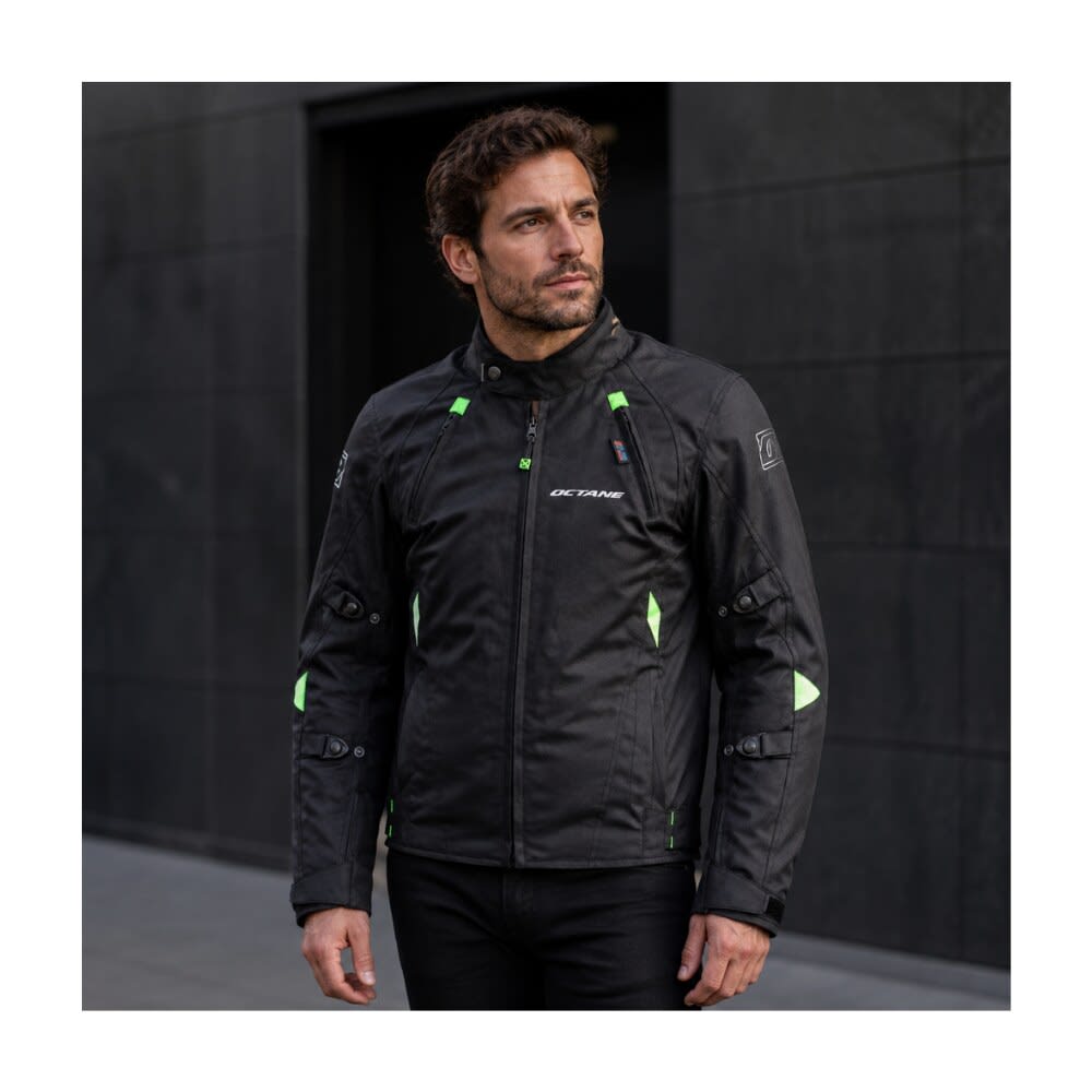 CHAQUETA PARA MOTO OCTANE VOLTAGE NEGRO AMARILLO FLÚOR2