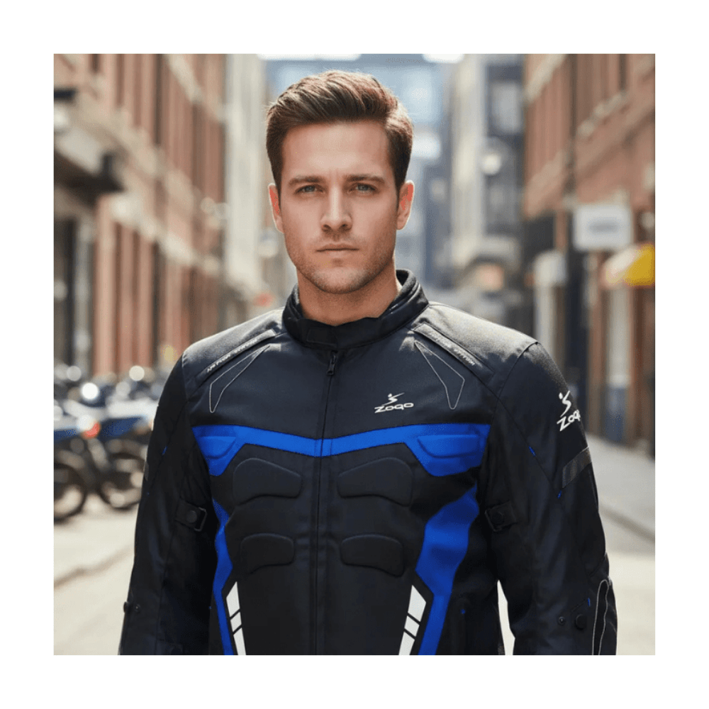 CHAQUETA SAFE DRIVE PARA MOTO | BICAPA NEGRA AZUL CON PROTECCIONES CE4