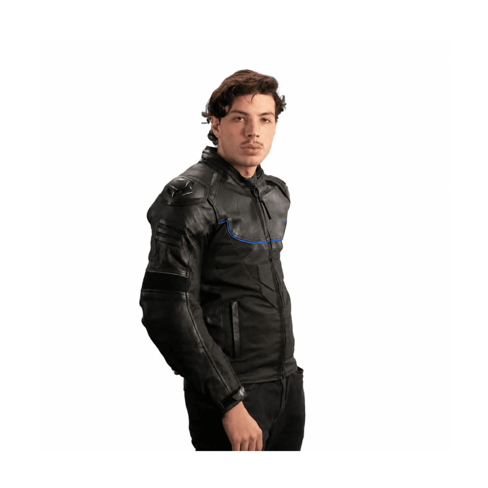 CHAQUETA CUERO CORDURA MIXTA NEGRA AZUL4