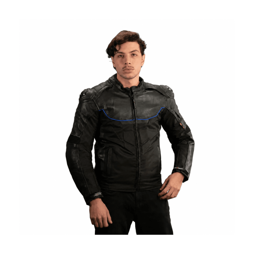 CHAQUETA CUERO CORDURA MIXTA NEGRA AZUL5