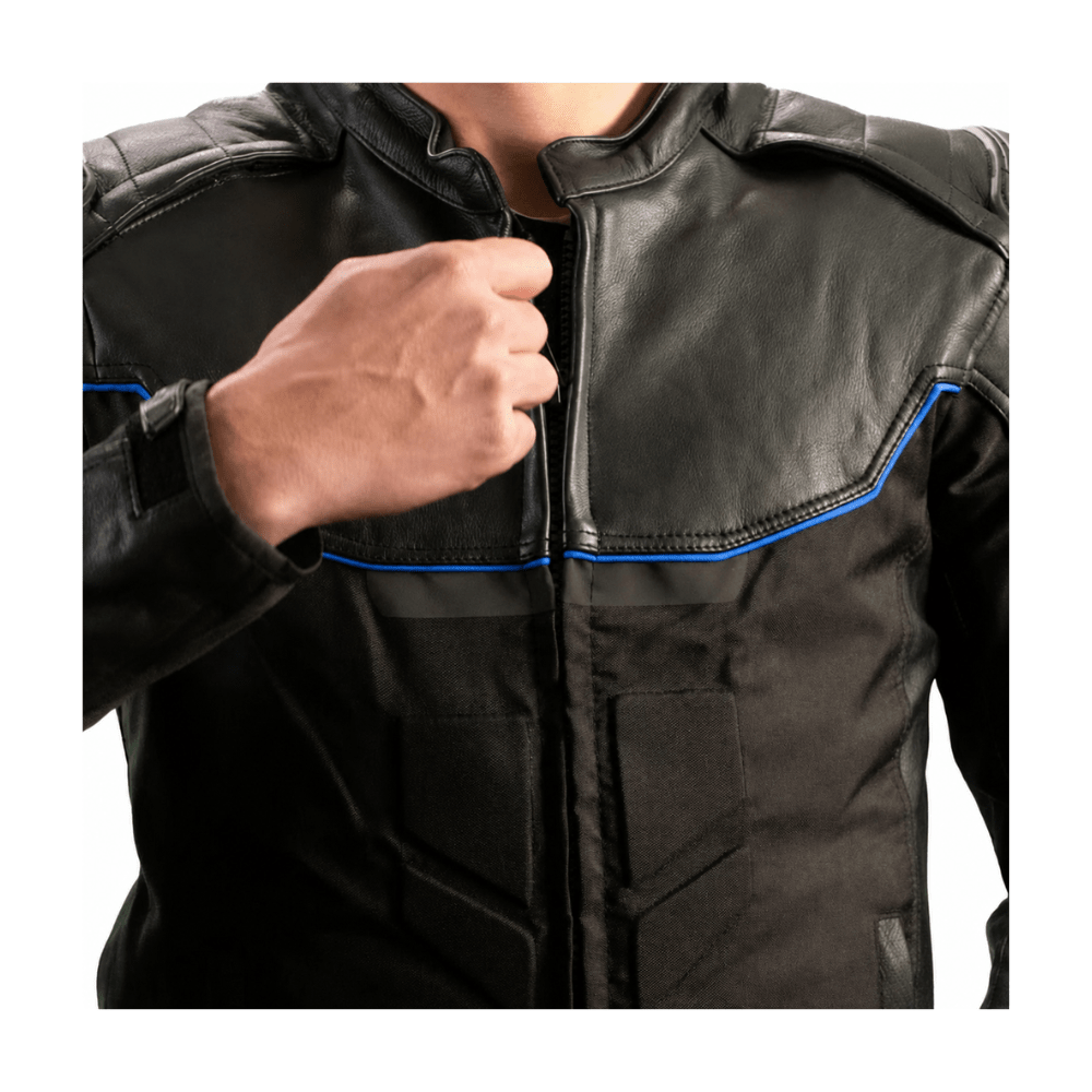 CHAQUETA CUERO CORDURA MIXTA NEGRA AZUL3