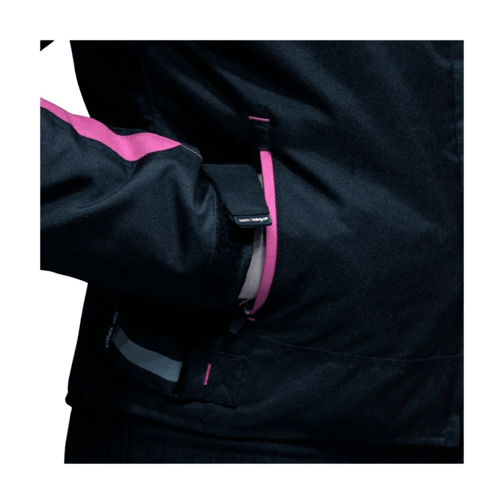 CHAQUETA PARA MOTO MUJER DE CORDURA CON PROTECCIONES NEGRA ROSA7