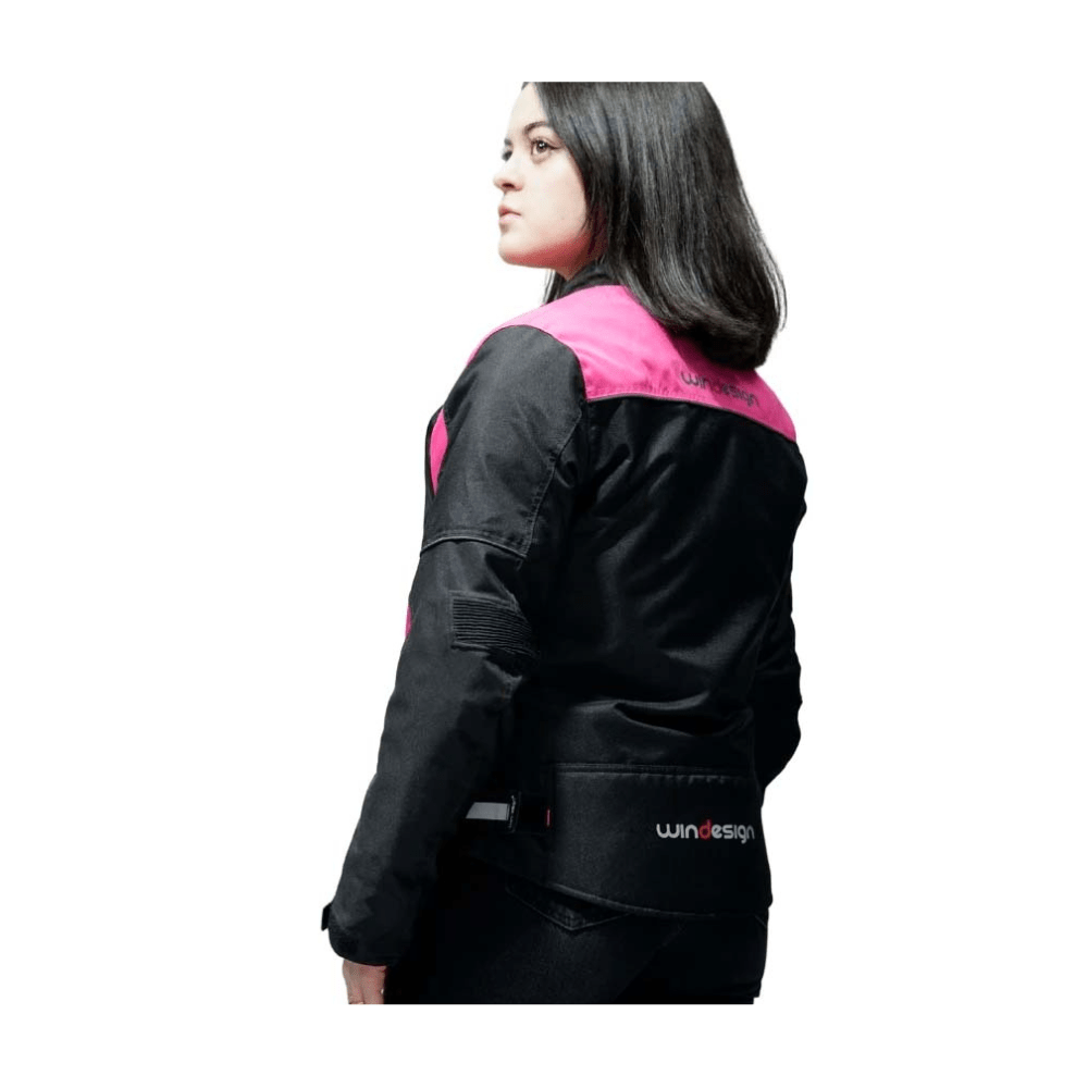 CHAQUETA PARA MOTO MUJER DE CORDURA CON PROTECCIONES NEGRA ROSA4