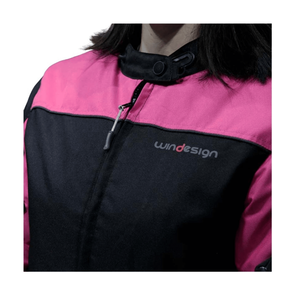 CHAQUETA PARA MOTO MUJER DE CORDURA CON PROTECCIONES NEGRA ROSA6