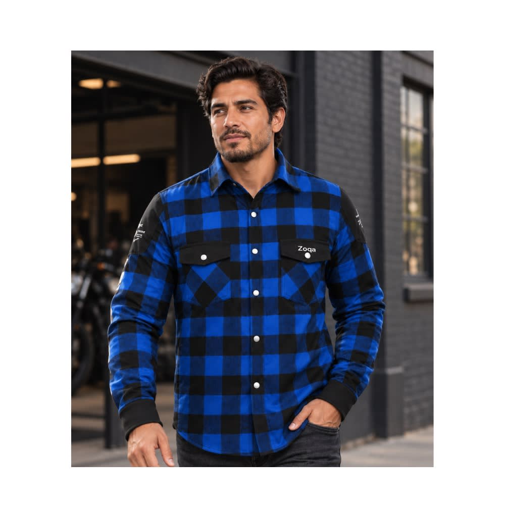 CHAQUETA PARA MOTO ZOQA TIPO LEÑADORA AZUL CON PROTECCIONES2