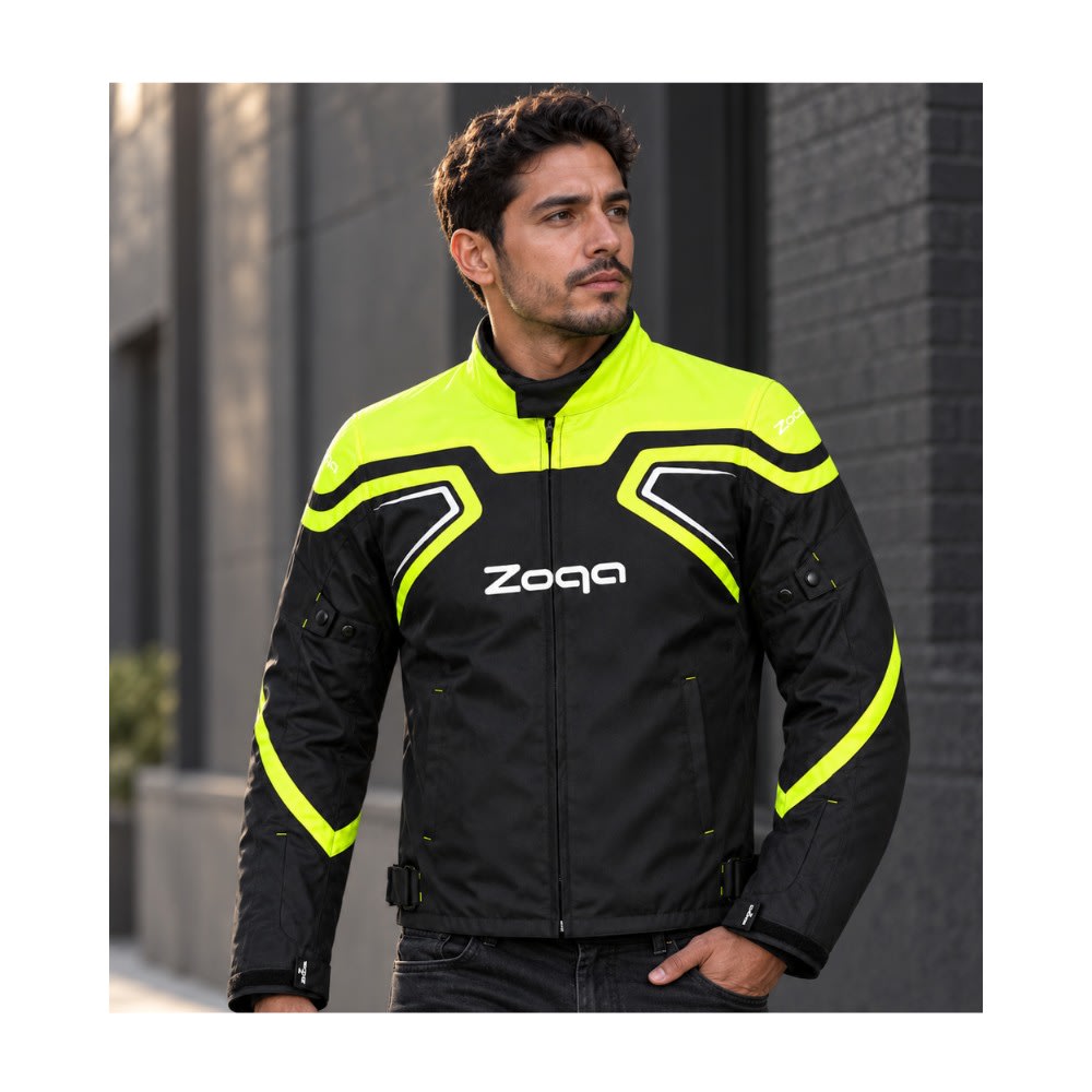 CHAQUETA PARA MOTO SAFE DRIVE NEGRA VERDE FLÚOR2