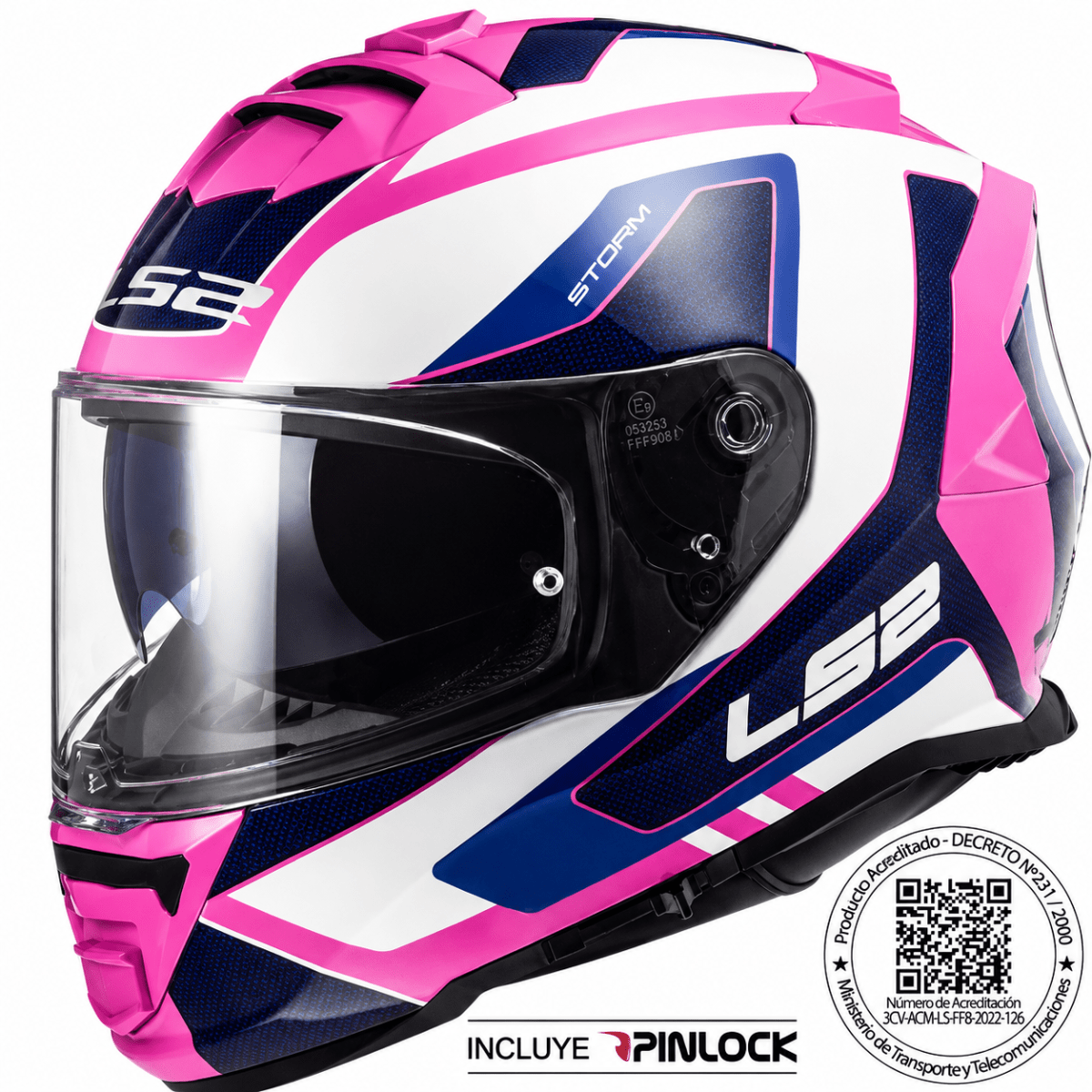 CASCO LS2 FF800 STORM II TECHY BLANCO ROSA | CERTIFICADO ECE 22.061