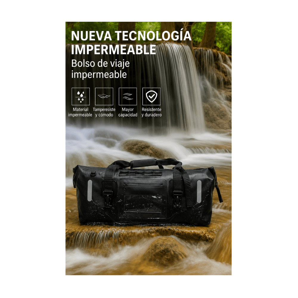 BOLSO DE VIAJE ALXA 66 LITROS IMPERMEABLE NEGRO2