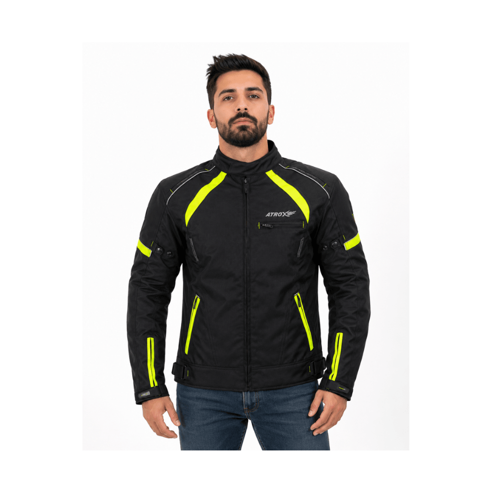 CHAQUETA PARA MOTO HOMBRE ATROX 2129 CON PROTECCIONES NEGRA AMARILLA2