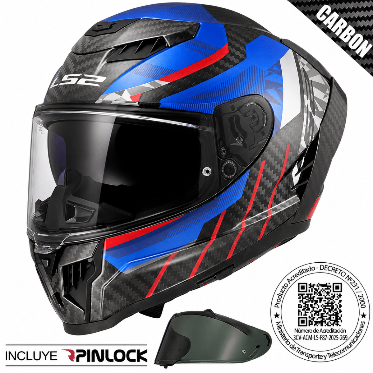 CASCO LS2 FF807 DRAGON C TRAX AZUL ROJO | CARBONO CERTIFICADO ECE 22.061