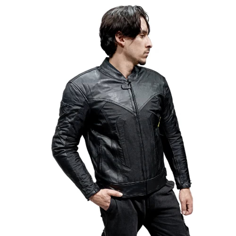 CHAQUETA MIXTA CUERO CORDURA NEGRA PARA MOTO | PROTECCIÓN, ESTILO Y RESISTENCIA2