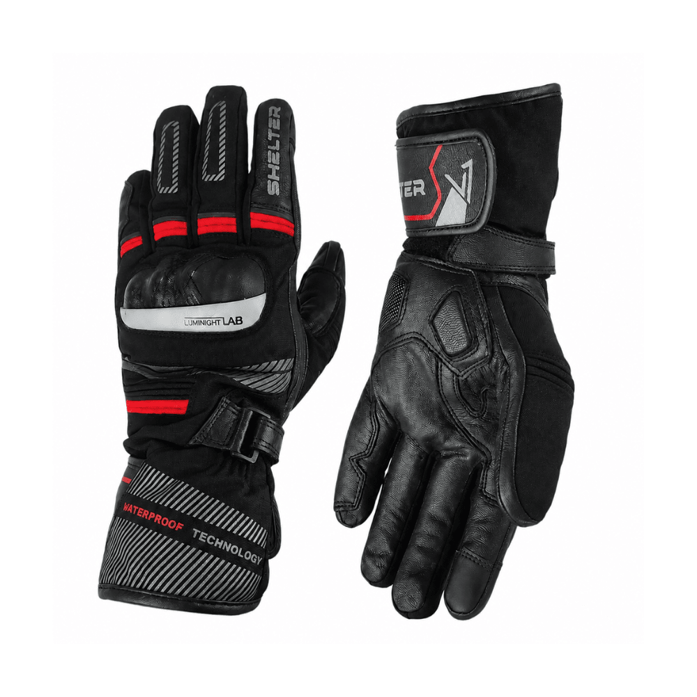 GUANTES MOTO IMPERMEABLES SHELTER BELIZE WP NEGRO ROJO WATERPROOF1