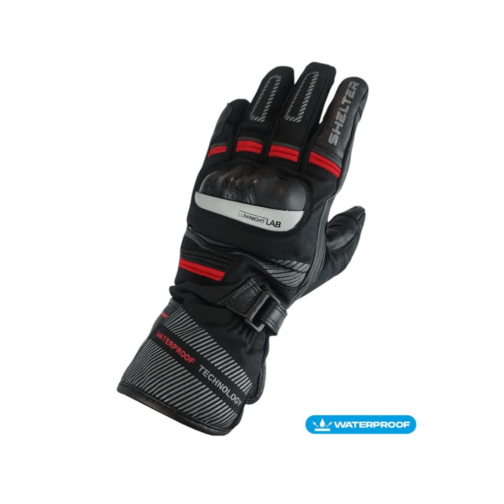 GUANTES MOTO IMPERMEABLES SHELTER BELIZE WP NEGRO ROJO WATERPROOF2