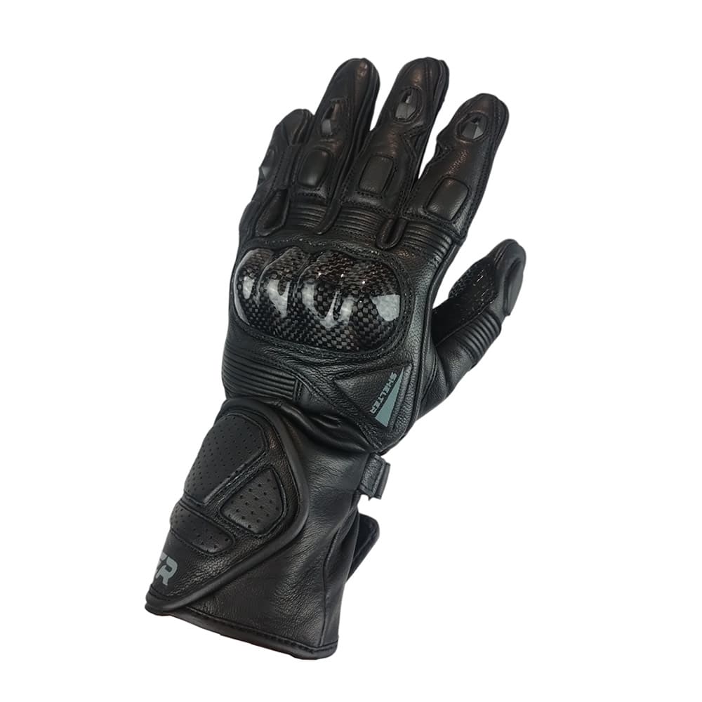 GUANTES MOTO CUERO SHELTER MISSILE NEGRO GRIS PROTECCIÓN CARBONO1