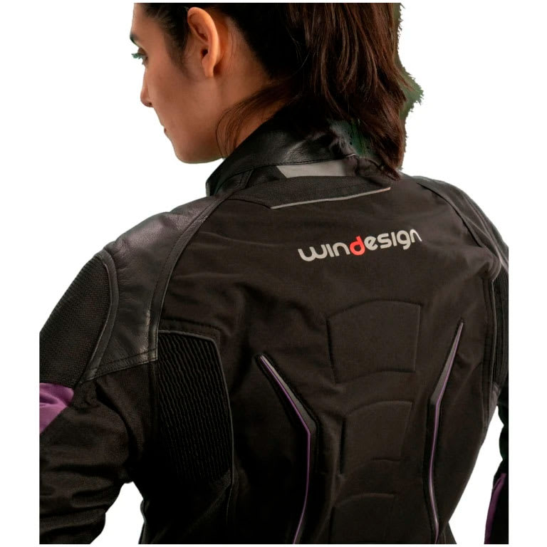chaqueta cordura mujer negra morada detalles cuero2