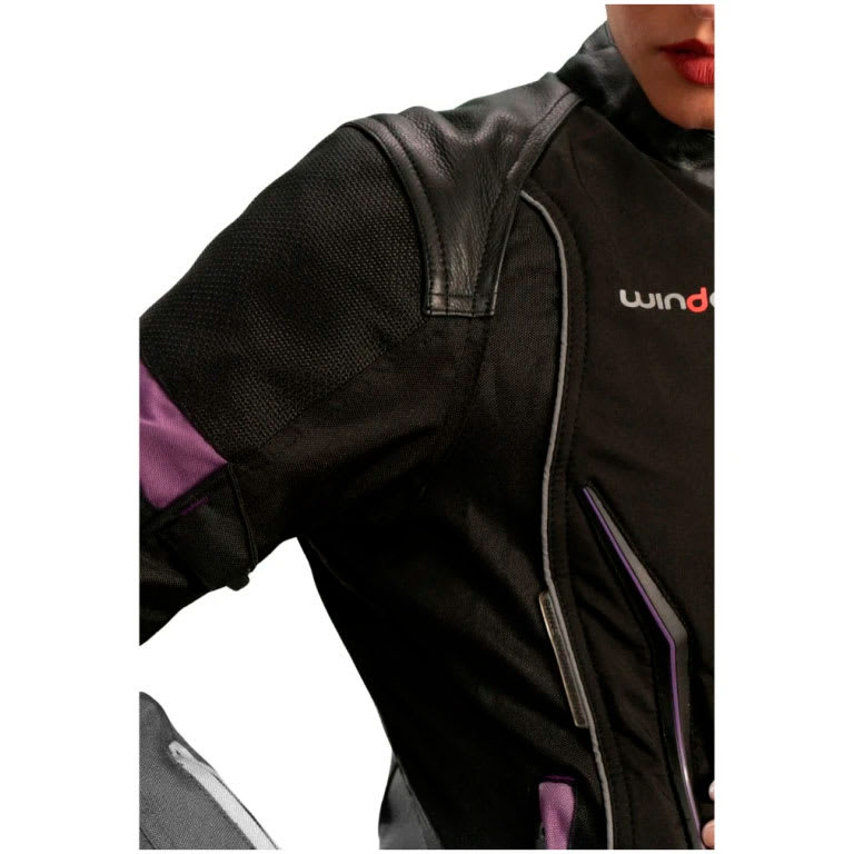 chaqueta cordura mujer negra morada detalles cuero1