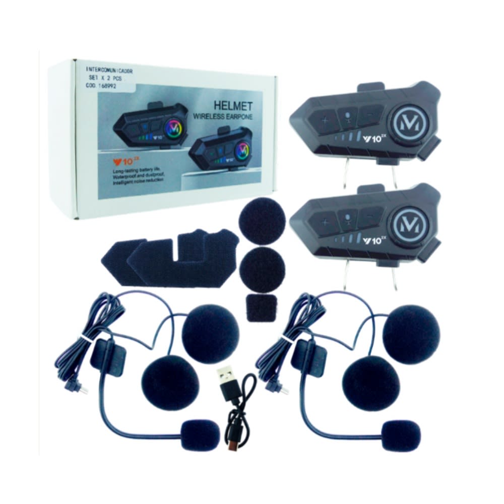 INTERCOMUNICADORES SET X2 BLUETOOTH PARA CASCO Y-10 RECARGABLES CON LUZ2