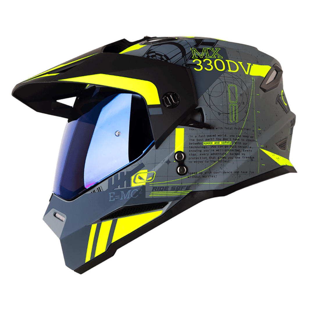 CASCO HRO MX-330DV SPACE RACE GRIS AMARILLO | CASCO MULTIPROPÓSITO CERTIFICADO DOT CON DOBLE VISOR1