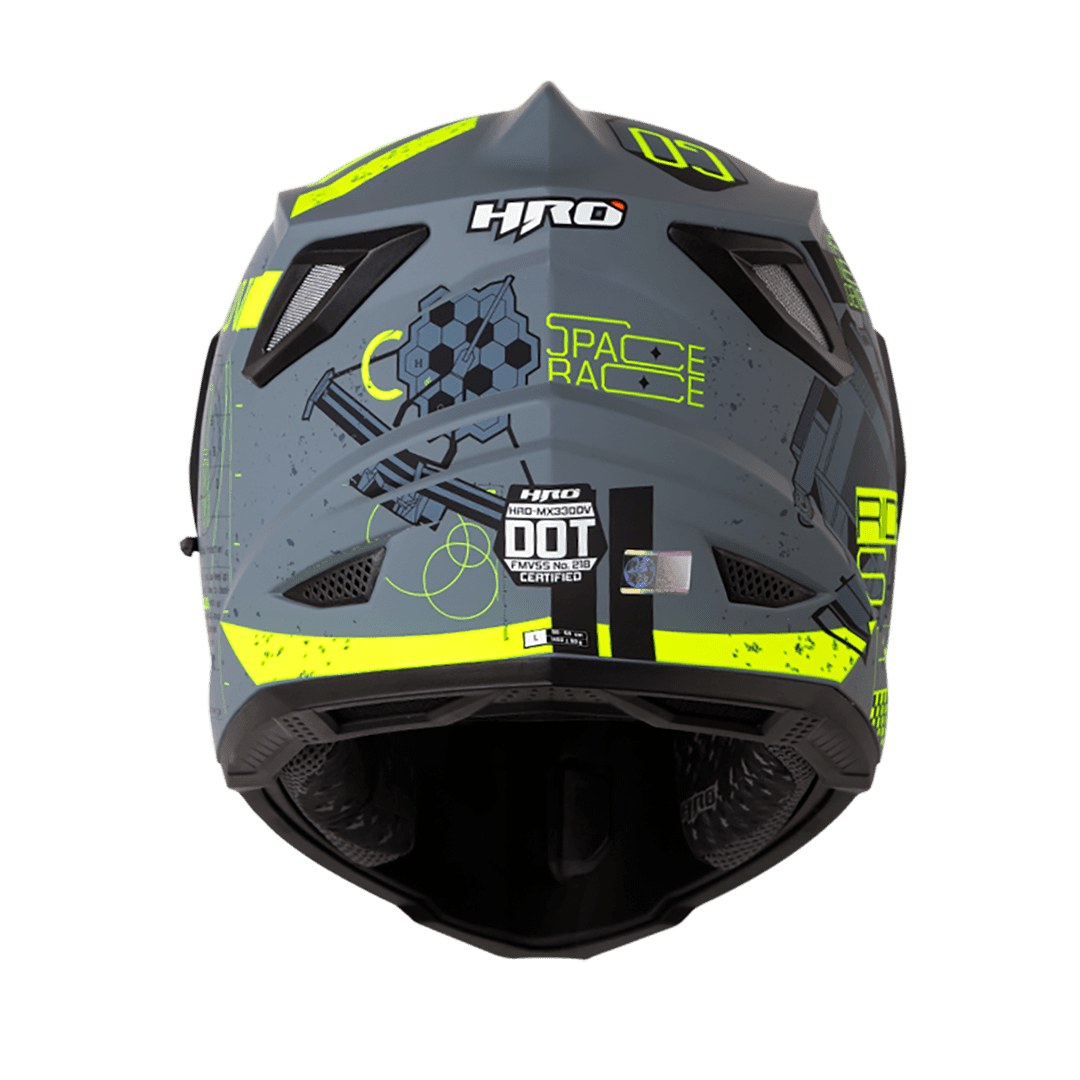 CASCO HRO MX-330DV SPACE RACE GRIS AMARILLO | CASCO MULTIPROPÓSITO CERTIFICADO DOT CON DOBLE VISOR3
