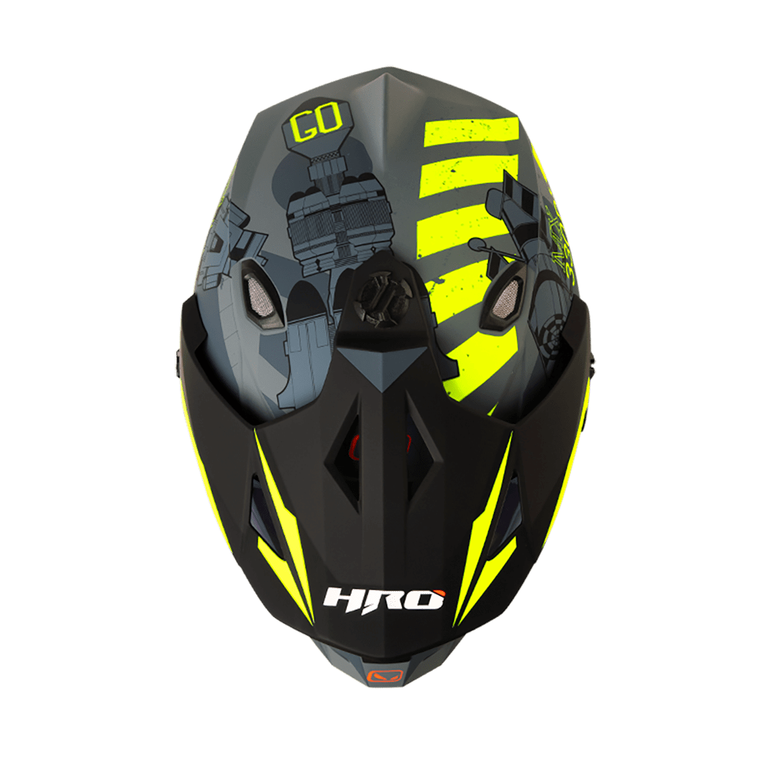 CASCO HRO MX-330DV SPACE RACE GRIS AMARILLO | CASCO MULTIPROPÓSITO CERTIFICADO DOT CON DOBLE VISOR2