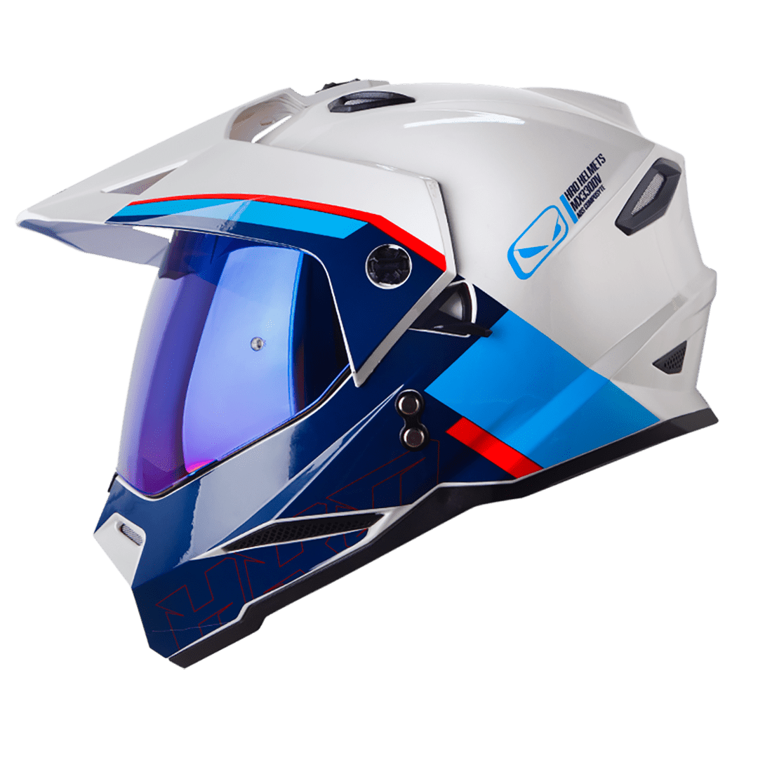 CASCO HRO MX-330DV DOWNHILL AZUL BLANCO | CASCO MULTIPROPÓSITO CERTIFICADO DOT CON DOBLE VISOR1