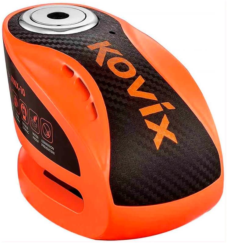 Candado disco para moto kovix knx10 naranjo con alarma 120db seguro de 10mm doble lock1