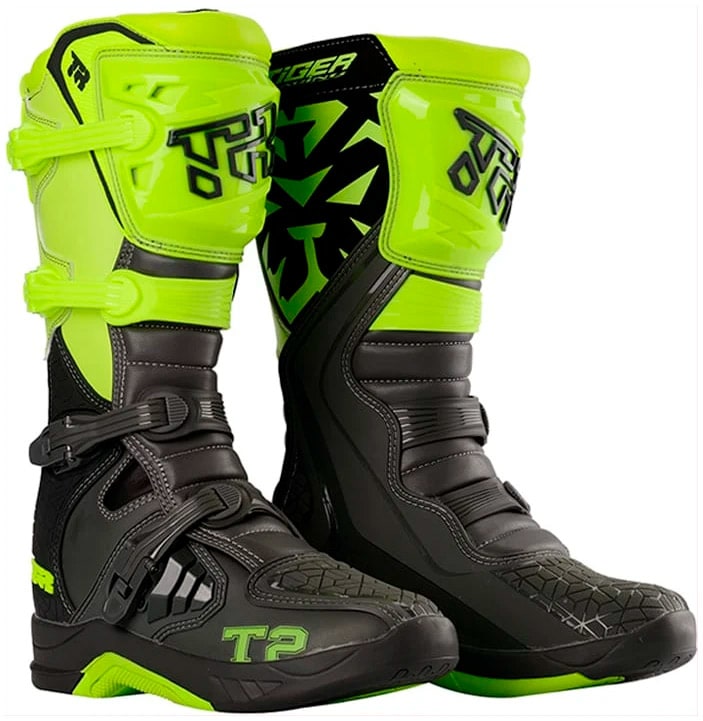Botas para moto tiger racing t2 negro amarillo fluor motocross enduro1