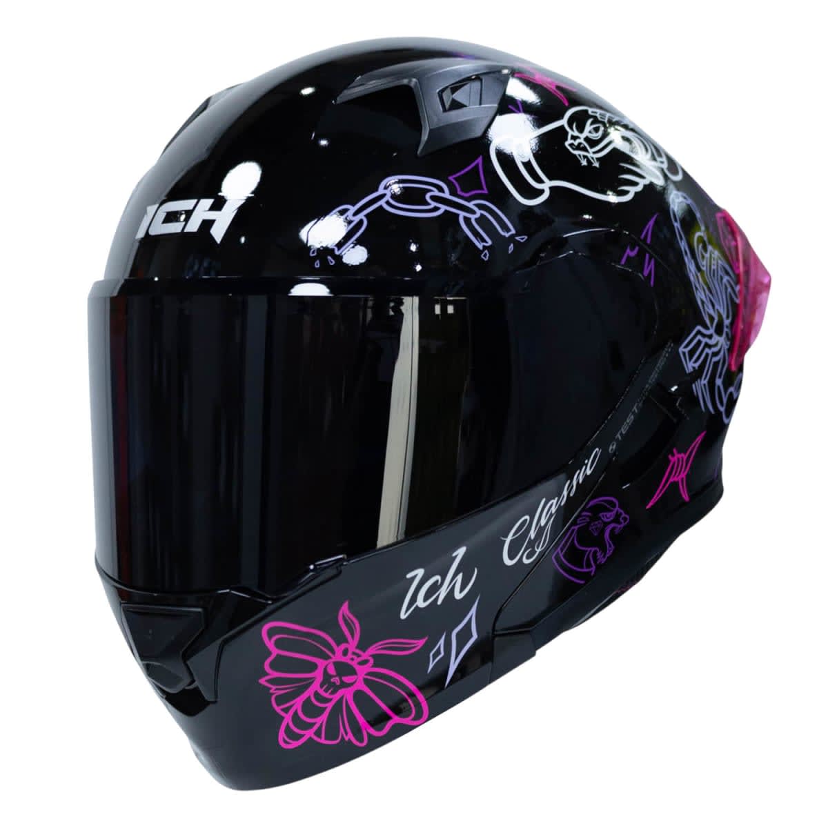 CASCO ICH 3120 TRADICIONAL LILA SM | CASCO ABATIBLE CERTIFICADO DOT 3CV CON VISOR SOLAR1