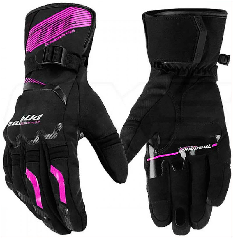 Guantes para moto largos madbike mad65 mujer con protecciones touch invierno negro rosa1