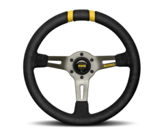 VOLANTE DEPORTIVO MOD DRIFT - GAMUZA NEGRA MARCAS AMARILLAS 330MM | MOMO