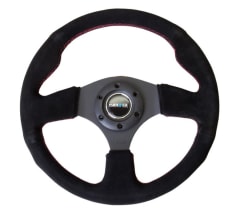 VOLANTE DEPORTIVO DE GAMUZA - NEGRO COSTURAS ROJAS 320MM | NRG