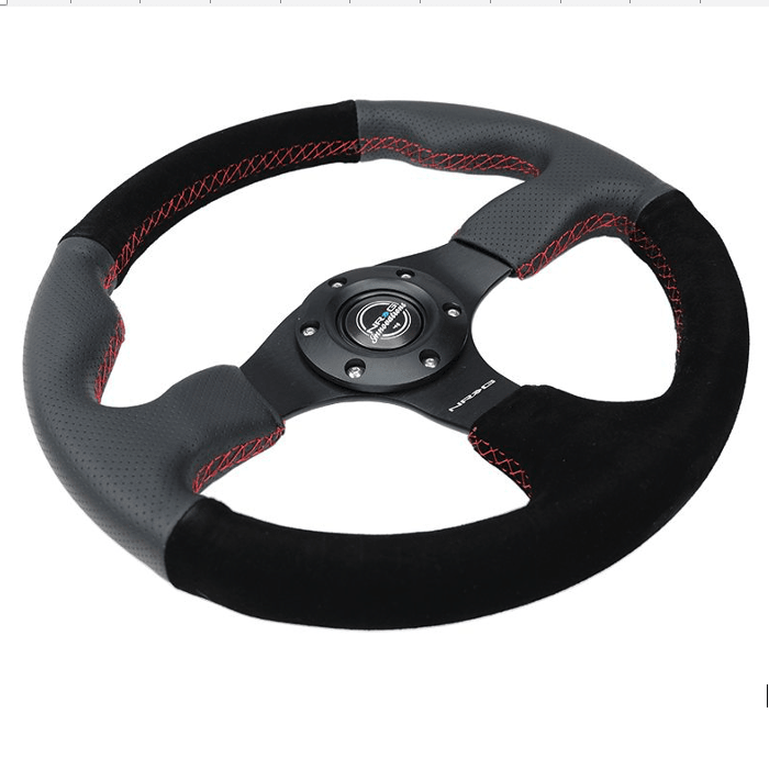 VOLANTE DEPORTIVO DE CUERO - GAMUZA NEGRO 320MM | NRG3