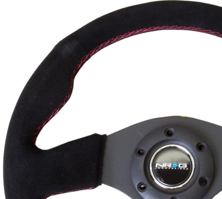 VOLANTE DEPORTIVO DE GAMUZA - NEGRO COSTURAS ROJAS 320MM | NRG2