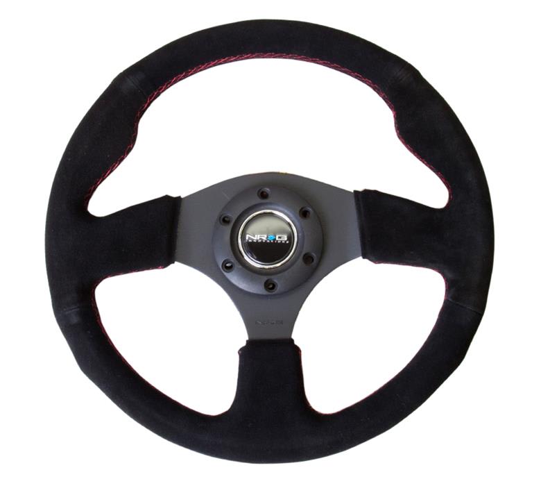 VOLANTE DEPORTIVO DE GAMUZA - NEGRO COSTURAS ROJAS 320MM | NRG1