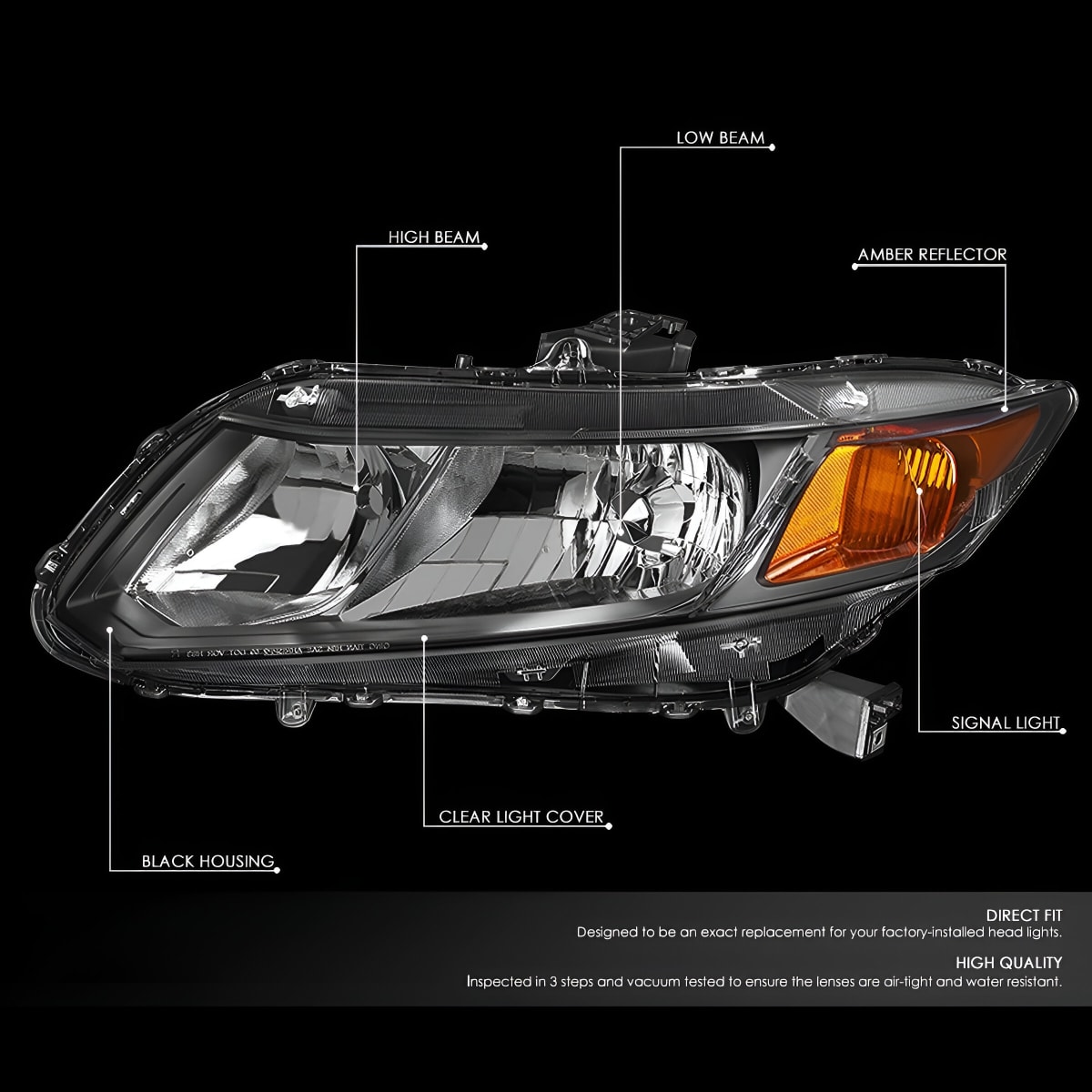 FOCOS DELANTEROS HONDA CIVIC 12-15 (COUPE/SEDAN) - BLACK AMBER1