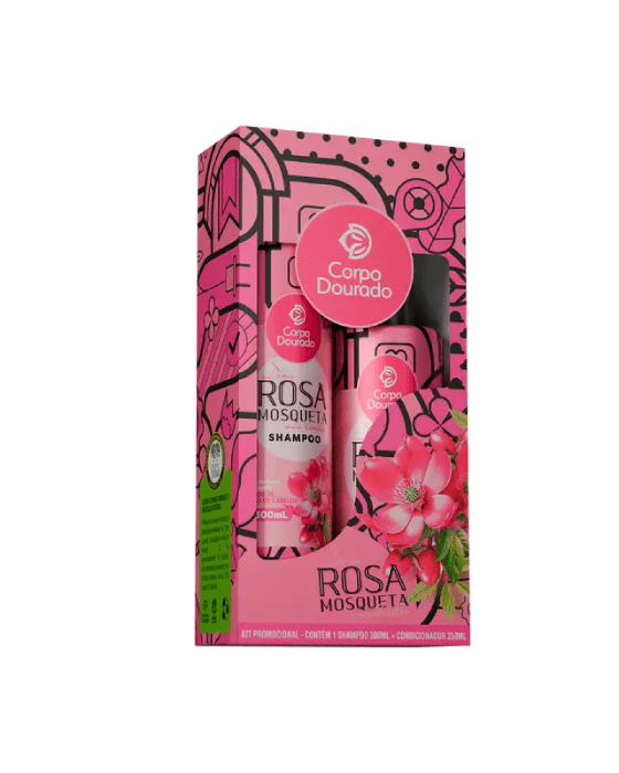 SET CAPILAR CORPO DOURADO SHAMPOO 300ML Y ACONDICIONADOR 250ML ROSA MOSQUETA CABELLO REPARADO