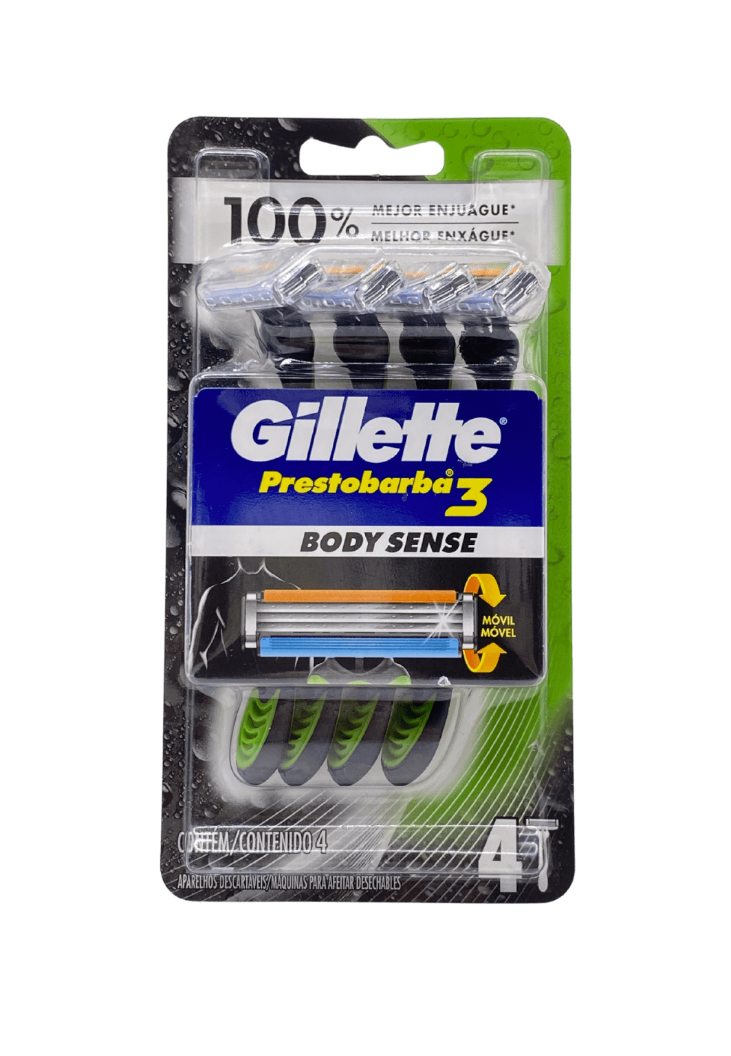 GILLETTE PRESTOBARBA 3 HOJAS BODY SENSE 4 MÁQUINAS DES.