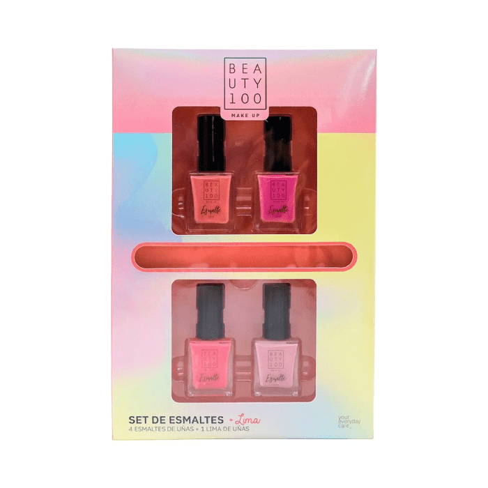 BEAUTY 100 ESMALTES DE UÑAS SET X4 + LIMA