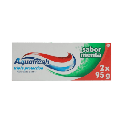 AQUAFRESH PASTA DENTAL TRIPLE ACCIÓN SABOR MENTA CON FLÚOR 95 G X2 DET.1